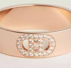 Hermes H d'ancre ring, small model rose gold and diamonds Size 47mm us 4