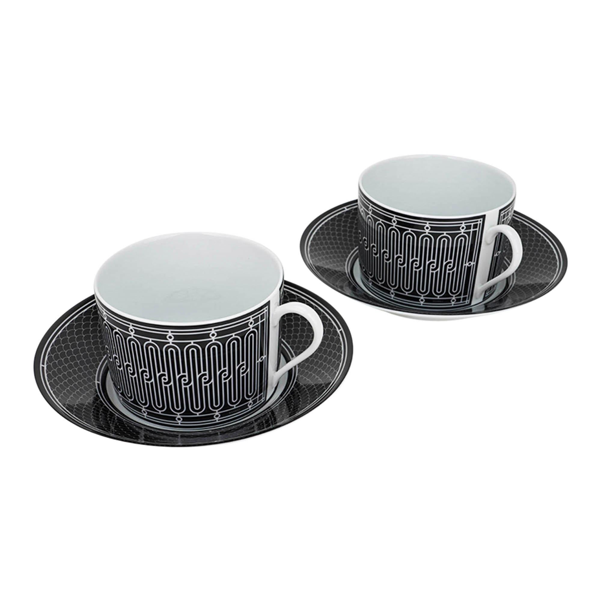 Hermes H Deco Breakfast Cup and Saucer Porcelain Set of 2 2