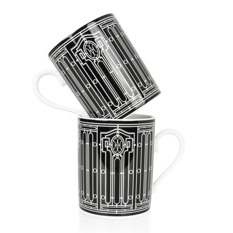 Hermes H Deco Mugs Black w/ White Set of 4 at 1stDibs | hermes mugs