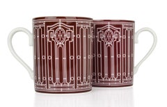 Hermes H Deco Mugs Rouge with White Set of 2 new