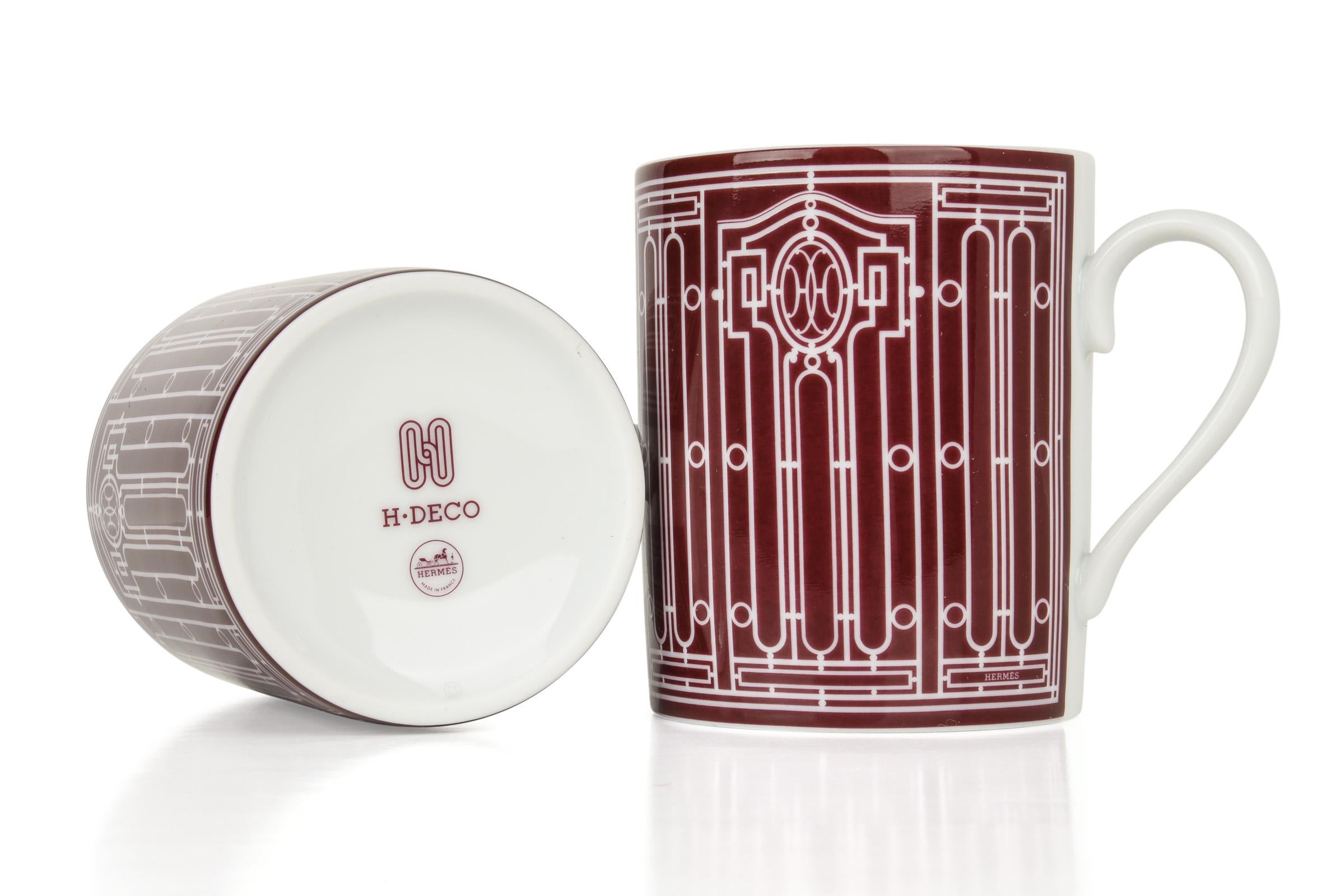 Brown Hermes H Deco Mugs Rouge with White Set of Two