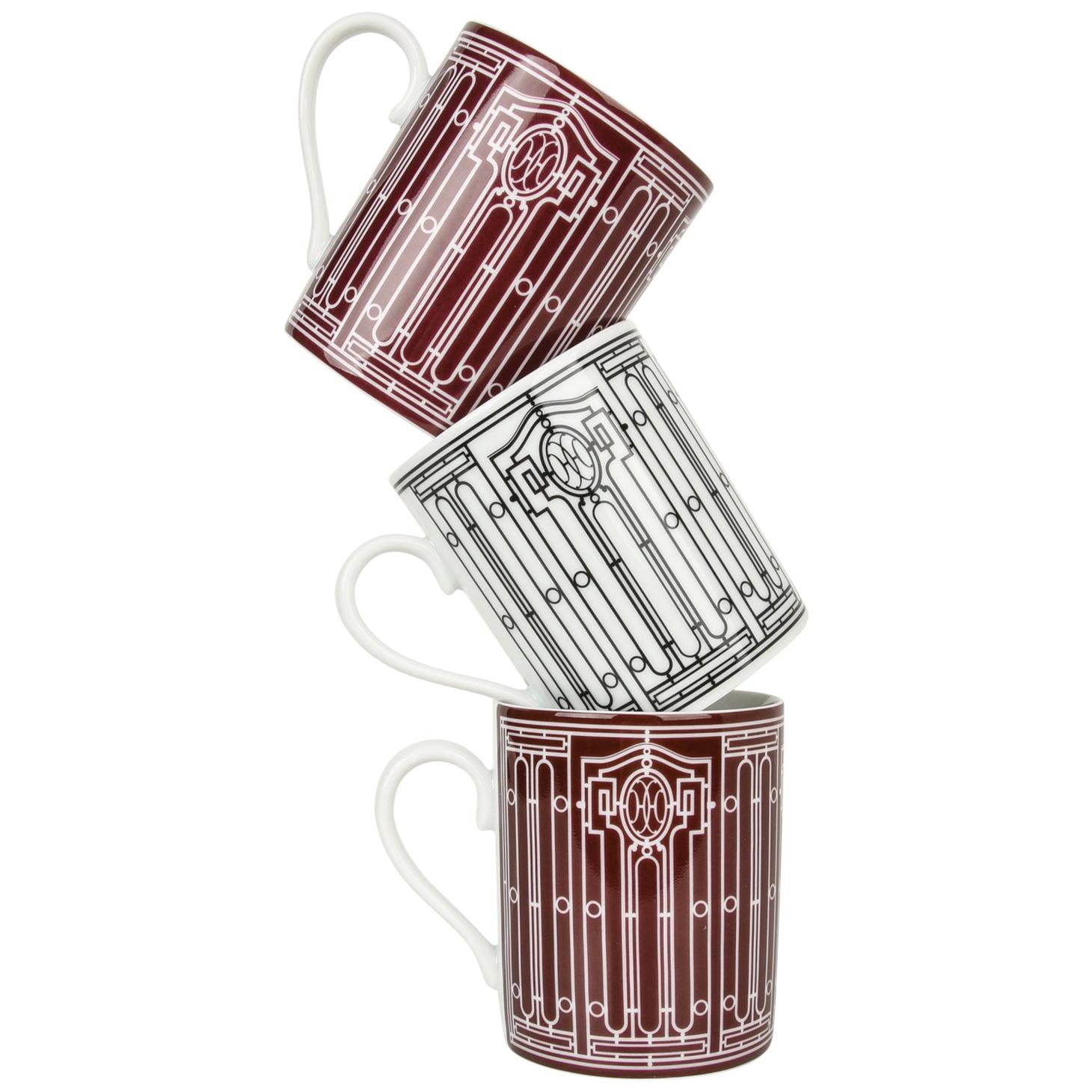 Hermes H Deco Mugs Rouge with White Set of Two In New Condition In Miami, FL