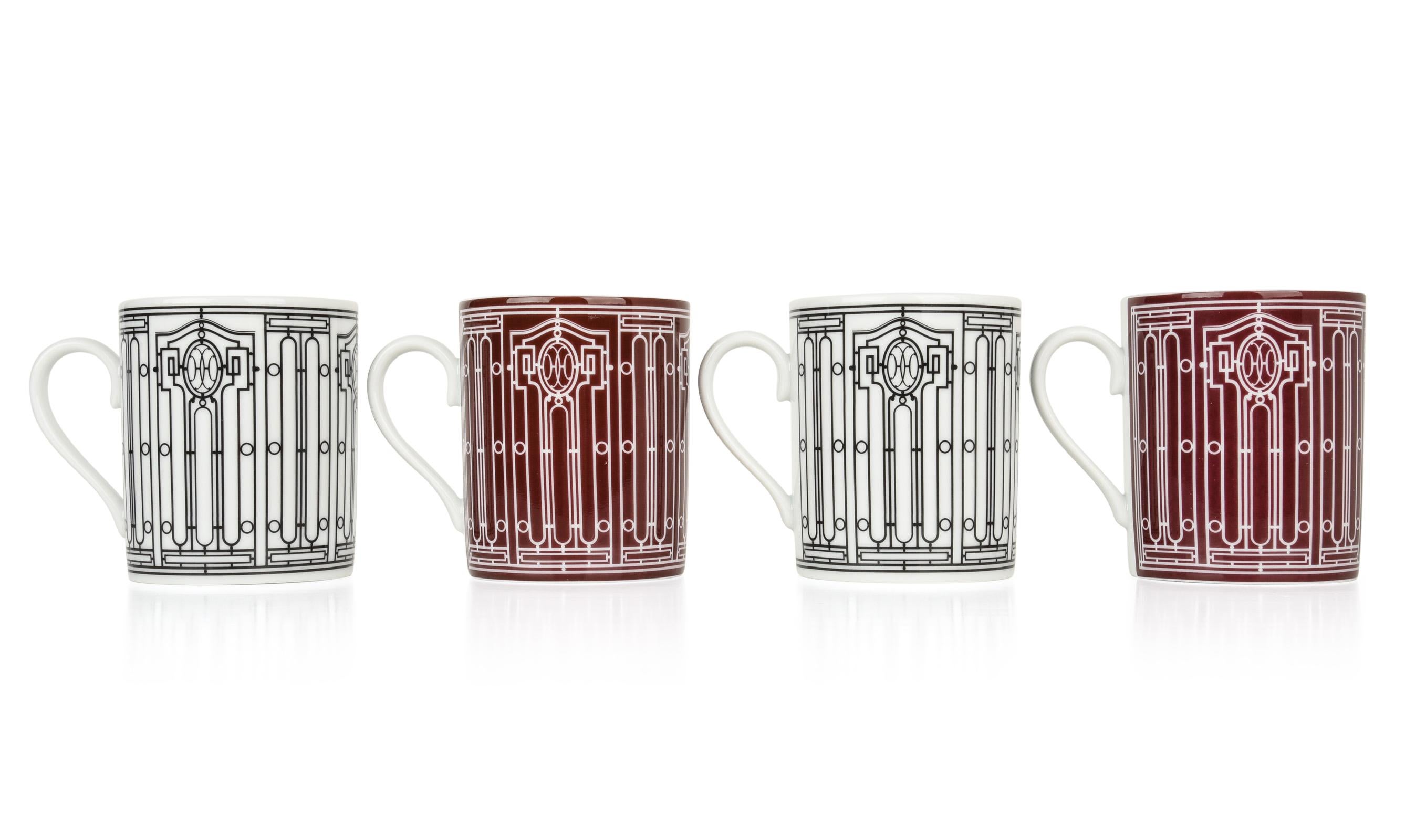Women's or Men's Hermes H Deco Mugs Rouge with White Set of Two
