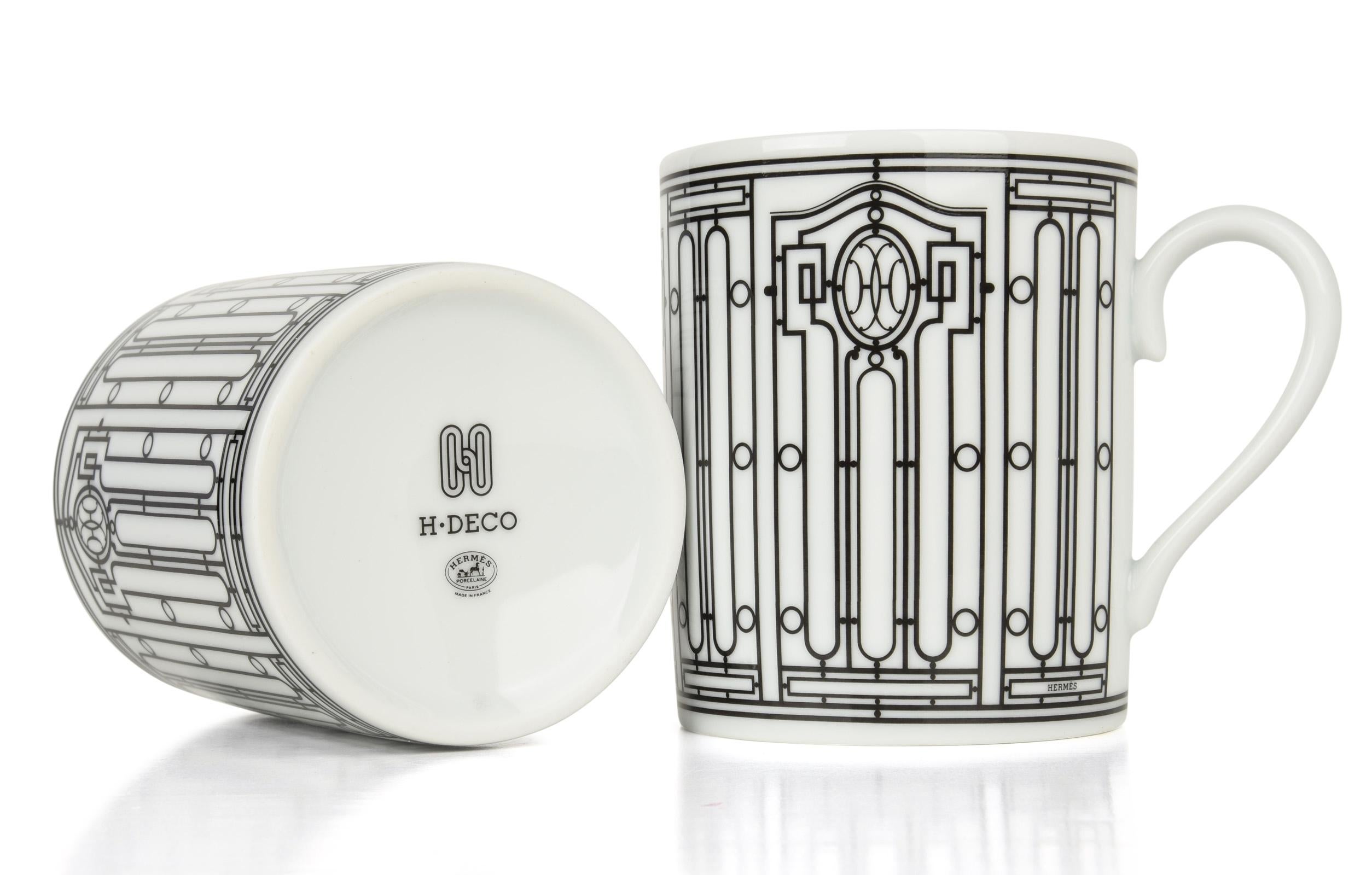 Tazze Hermes H Deco Bianco e Nero Set di quattro nuove In condizioni Nuovo in vendita a Miami, FL