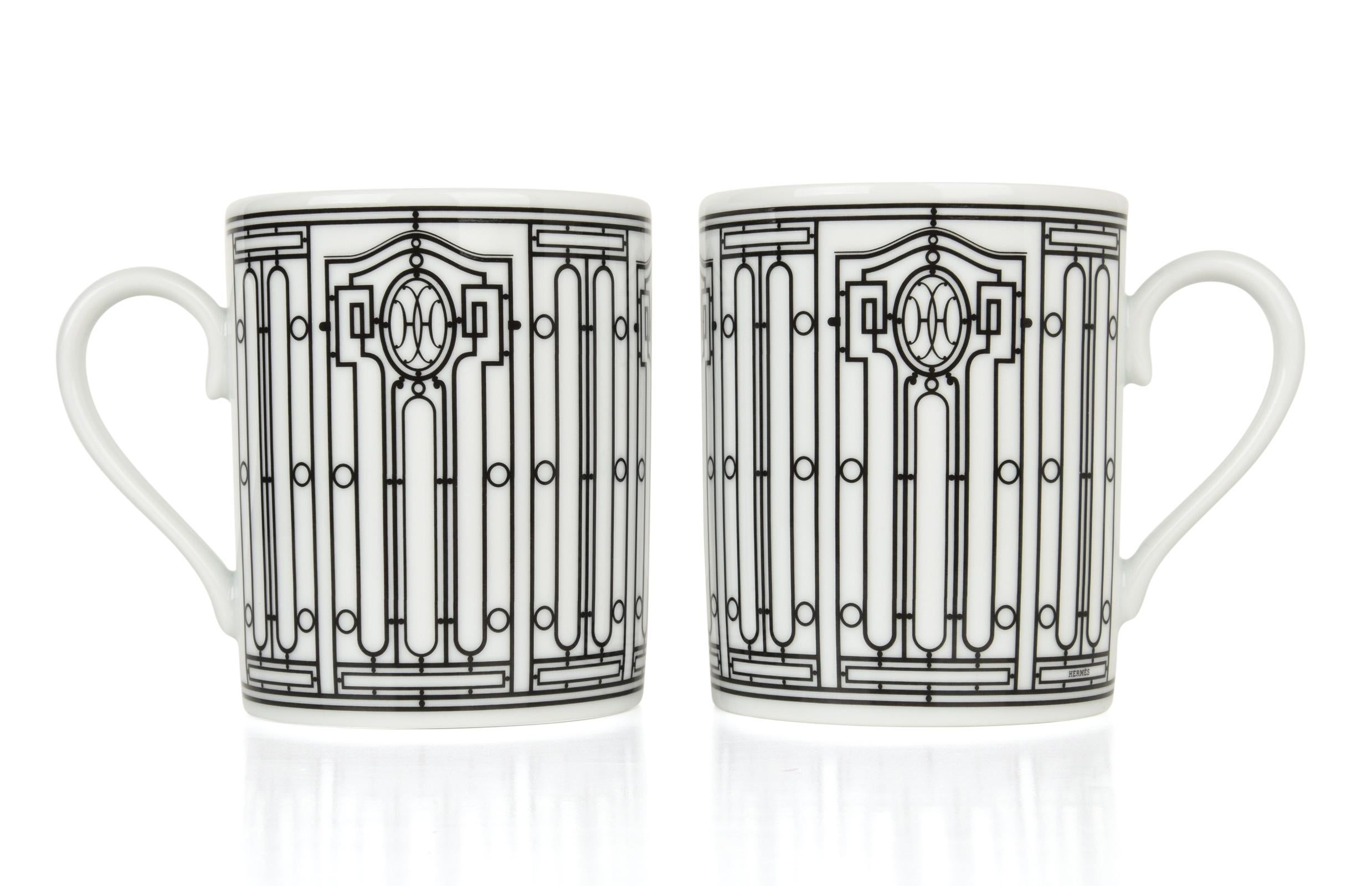 da uomo o donna Tazze Hermes H Deco Bianco e Nero Set di quattro nuove in vendita