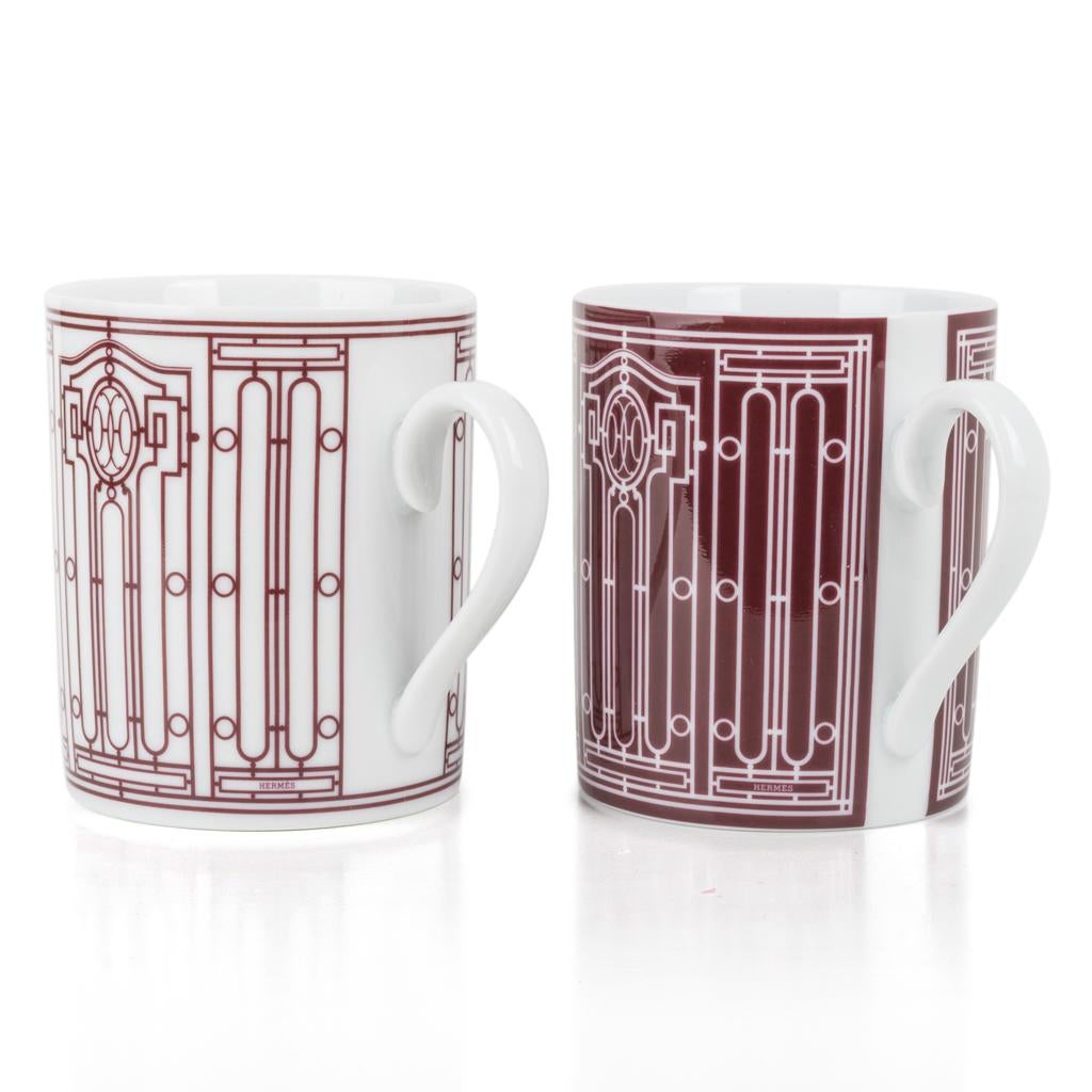 Women's or Men's Hermes H Deco Mugs White with Rouge Set of 4 new