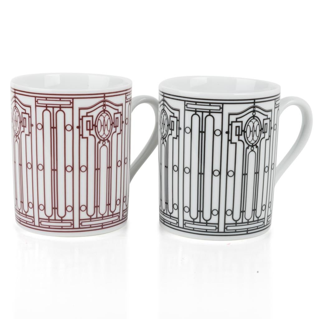 Hermes H Deco Mugs White with Rouge Set of 4 new 1