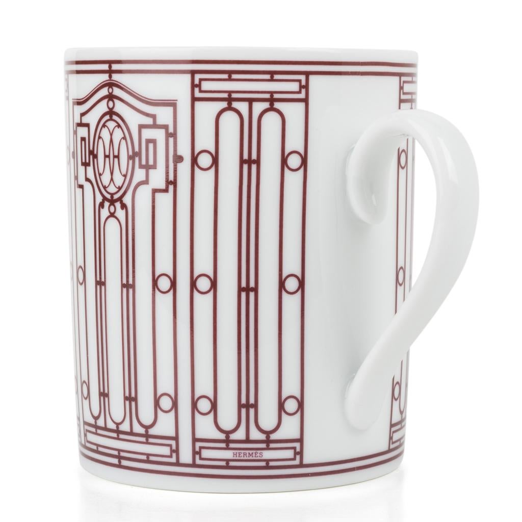 Women's or Men's Hermes H Deco Mugs White with Rouge Set of Two For Sale