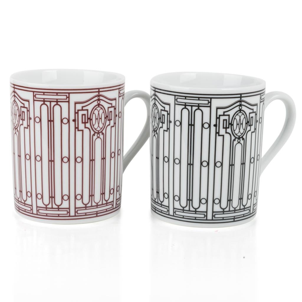 Hermes H Deco Mugs White with Rouge Set of Two 4