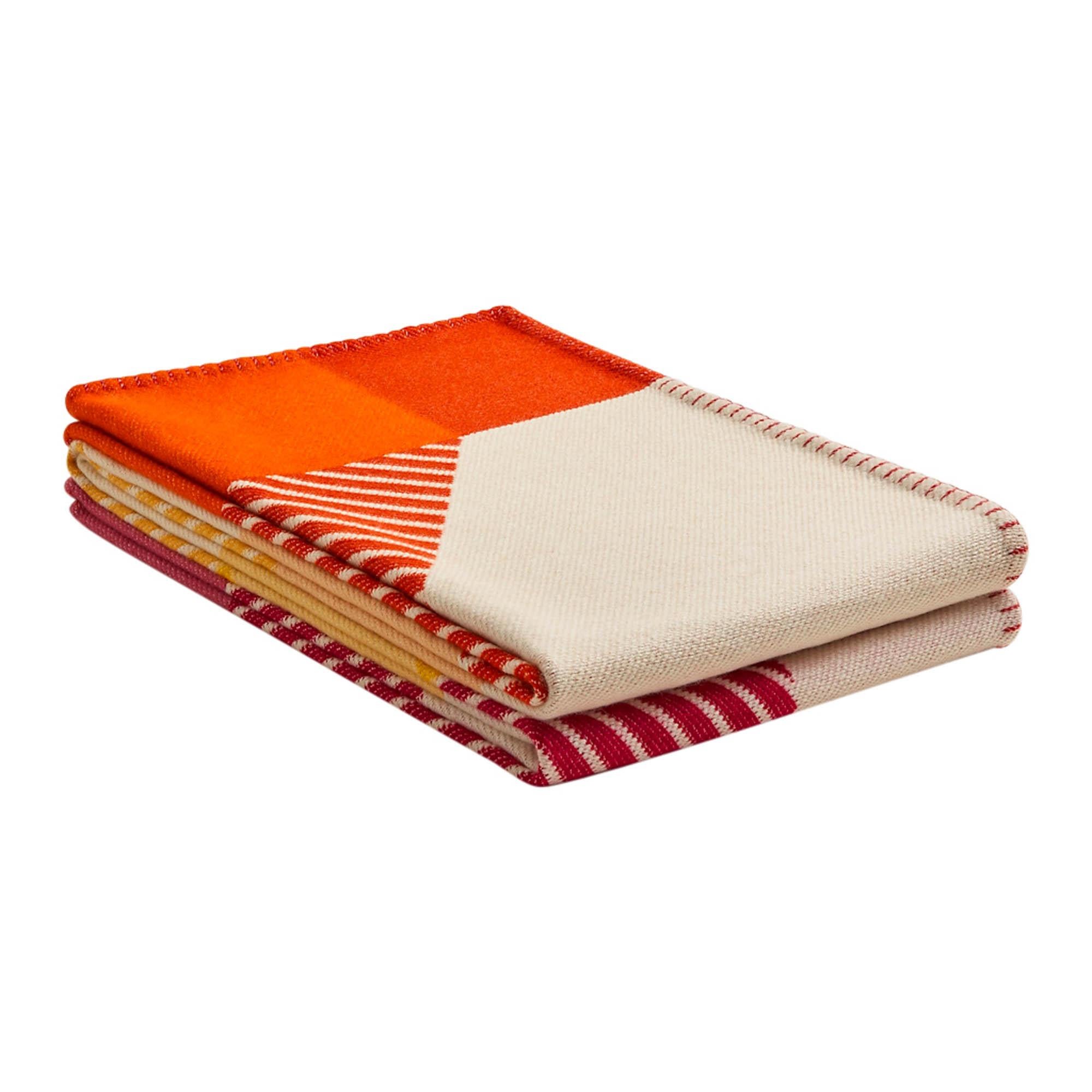 Hermes H Diagonale Cashmere Blanket Petunia and Mandarine For Sale 6
