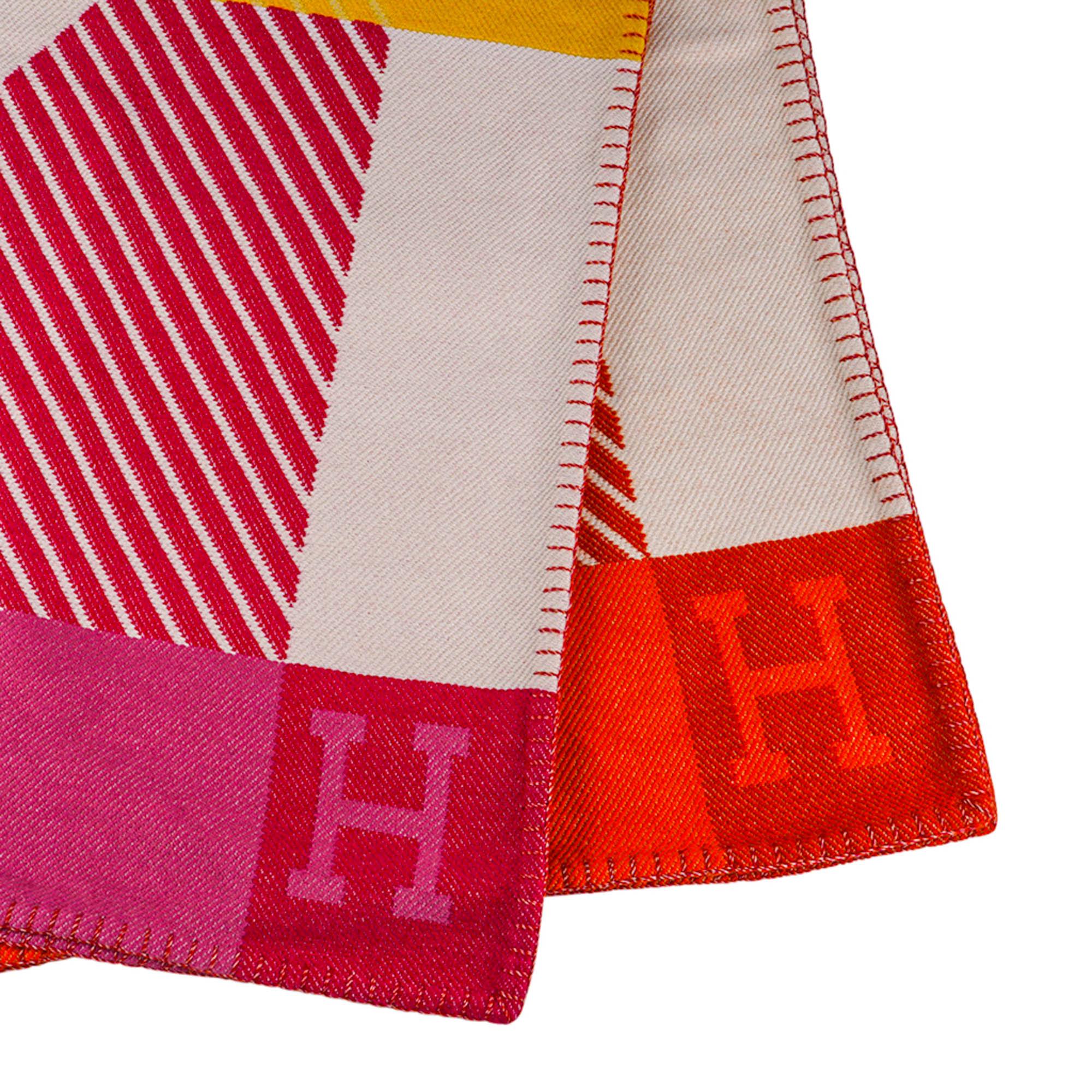 Hermes H Diagonale Kaschmir-Decke Petunie und Mandarine im Angebot 3