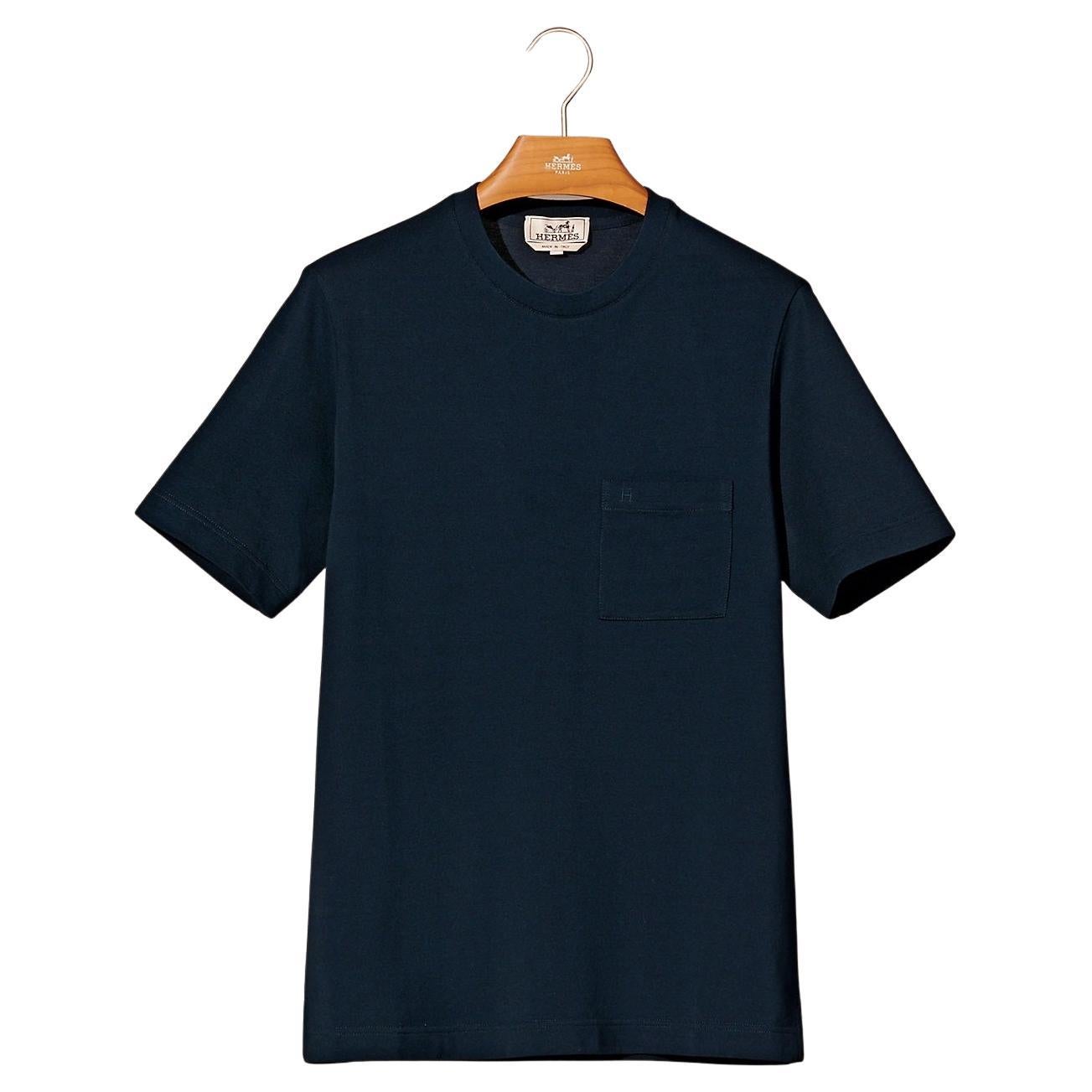 Hermes “H” embroidery tshirt Marine Cotton Size XS For Sale at 1stDibs