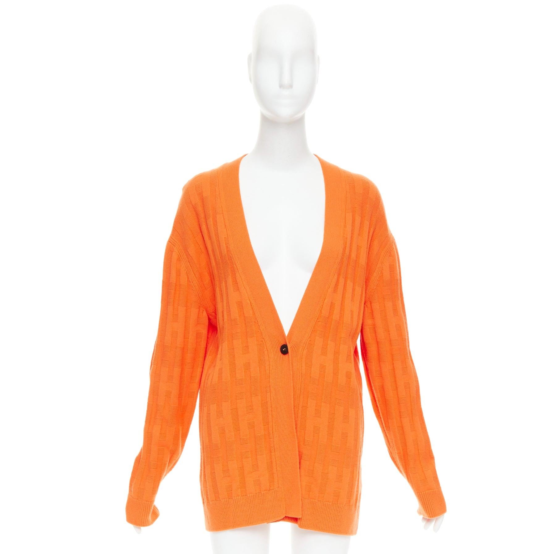HERMES H intarsia orange Schurwolle V-Ausschnitt übergroße Strickjacke FR36 S im Angebot 5