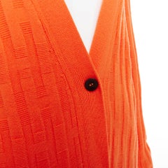 HERMES H intarsia orange virgin wool V neck oversized cardigan FR36 S