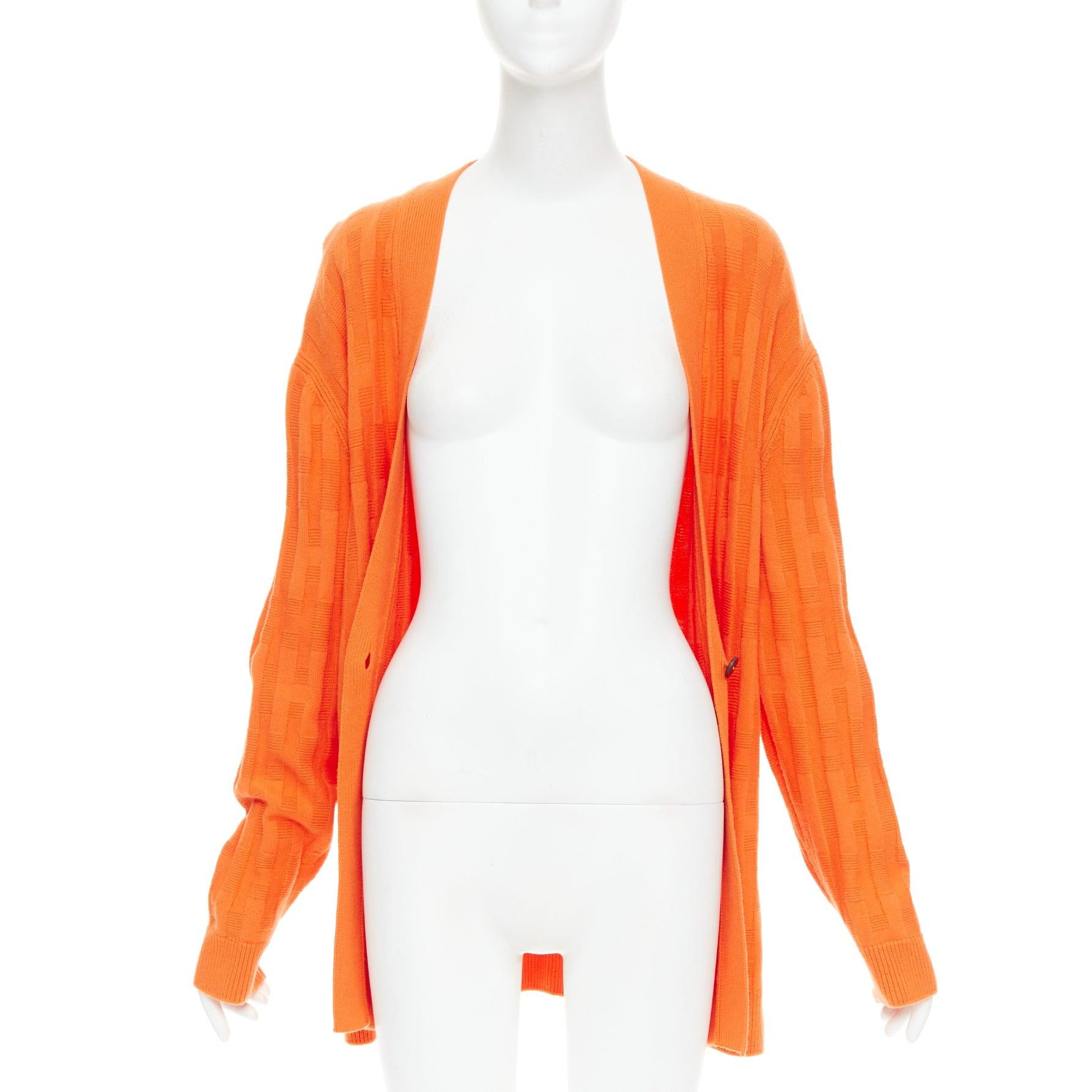 HERMES H intarsia orange Schurwolle V-Ausschnitt übergroße Strickjacke FR36 S (Orange) im Angebot
