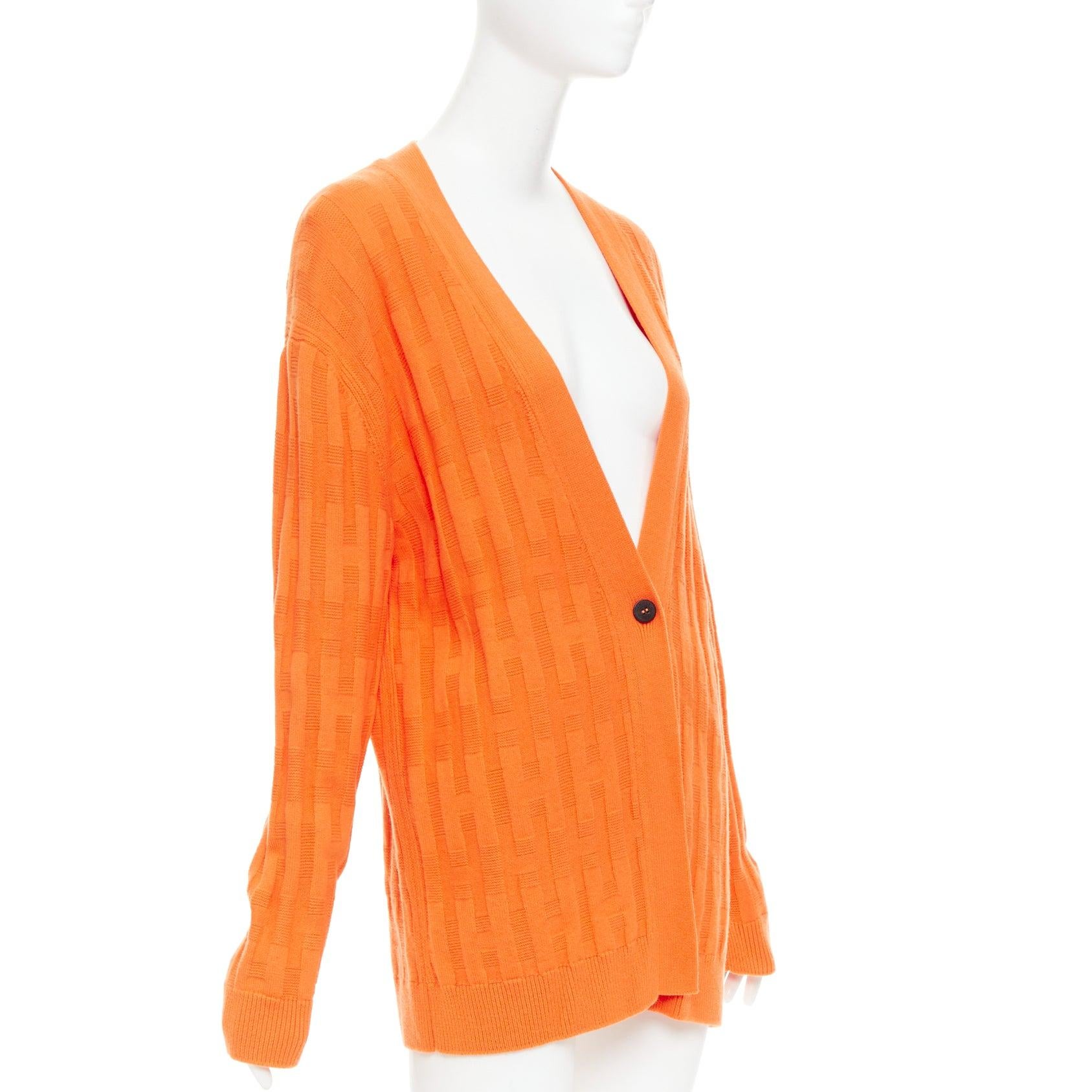 HERMES H intarsia orange Schurwolle V-Ausschnitt übergroße Strickjacke FR36 S im Zustand „Hervorragend“ im Angebot in Hong Kong, NT