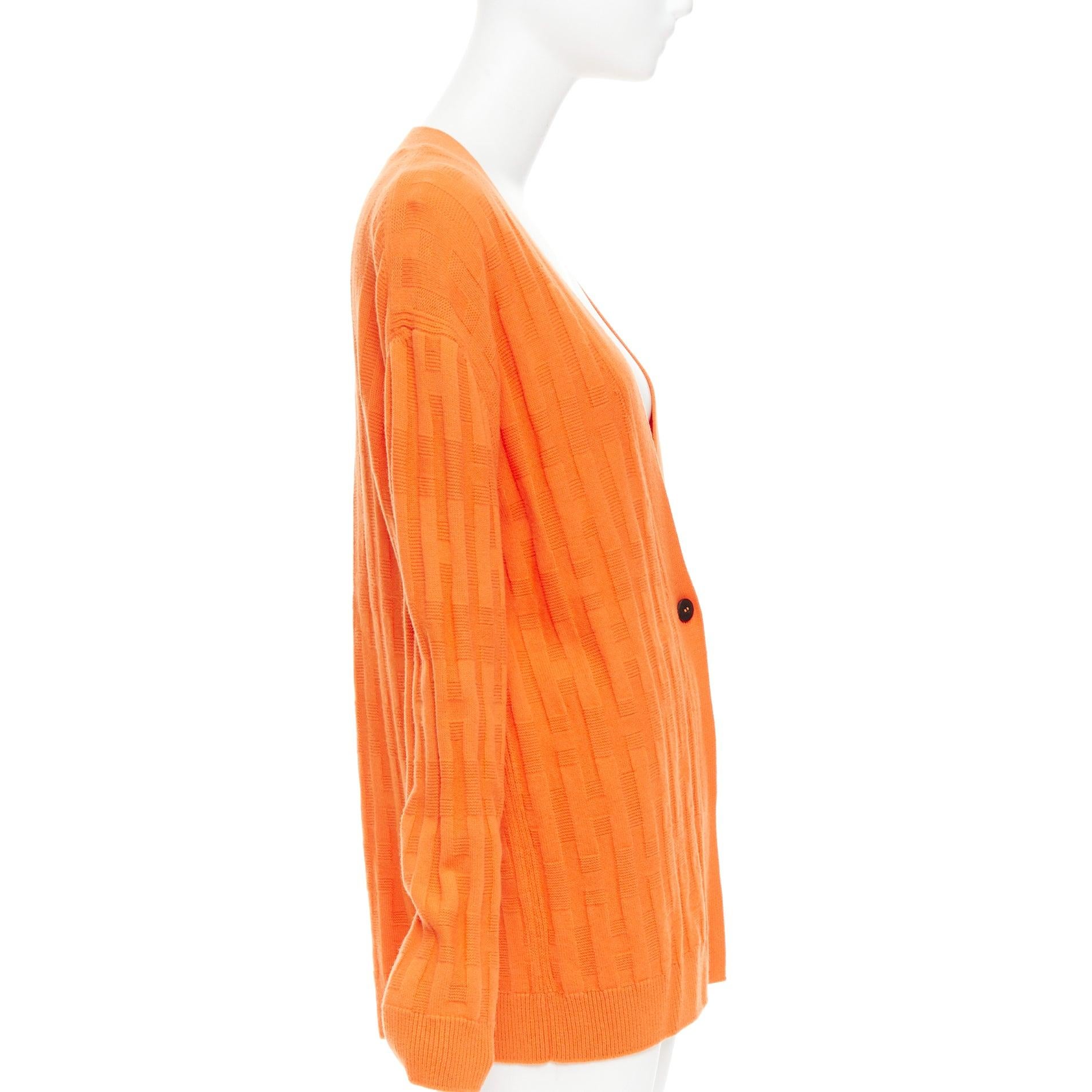 HERMES H intarsia orange Schurwolle V-Ausschnitt übergroße Strickjacke FR36 S Damen im Angebot
