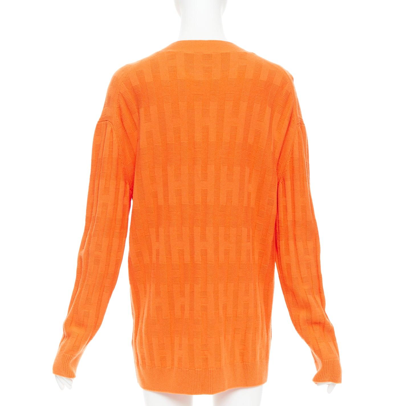 HERMES H intarsia orange Schurwolle V-Ausschnitt übergroße Strickjacke FR36 S im Angebot 1