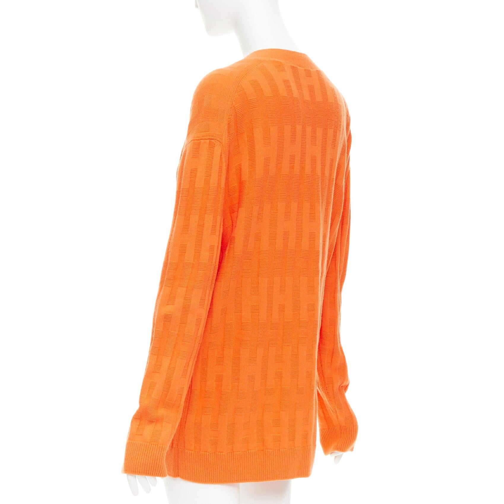 HERMES H intarsia orange Schurwolle V-Ausschnitt übergroße Strickjacke FR36 S im Angebot 2