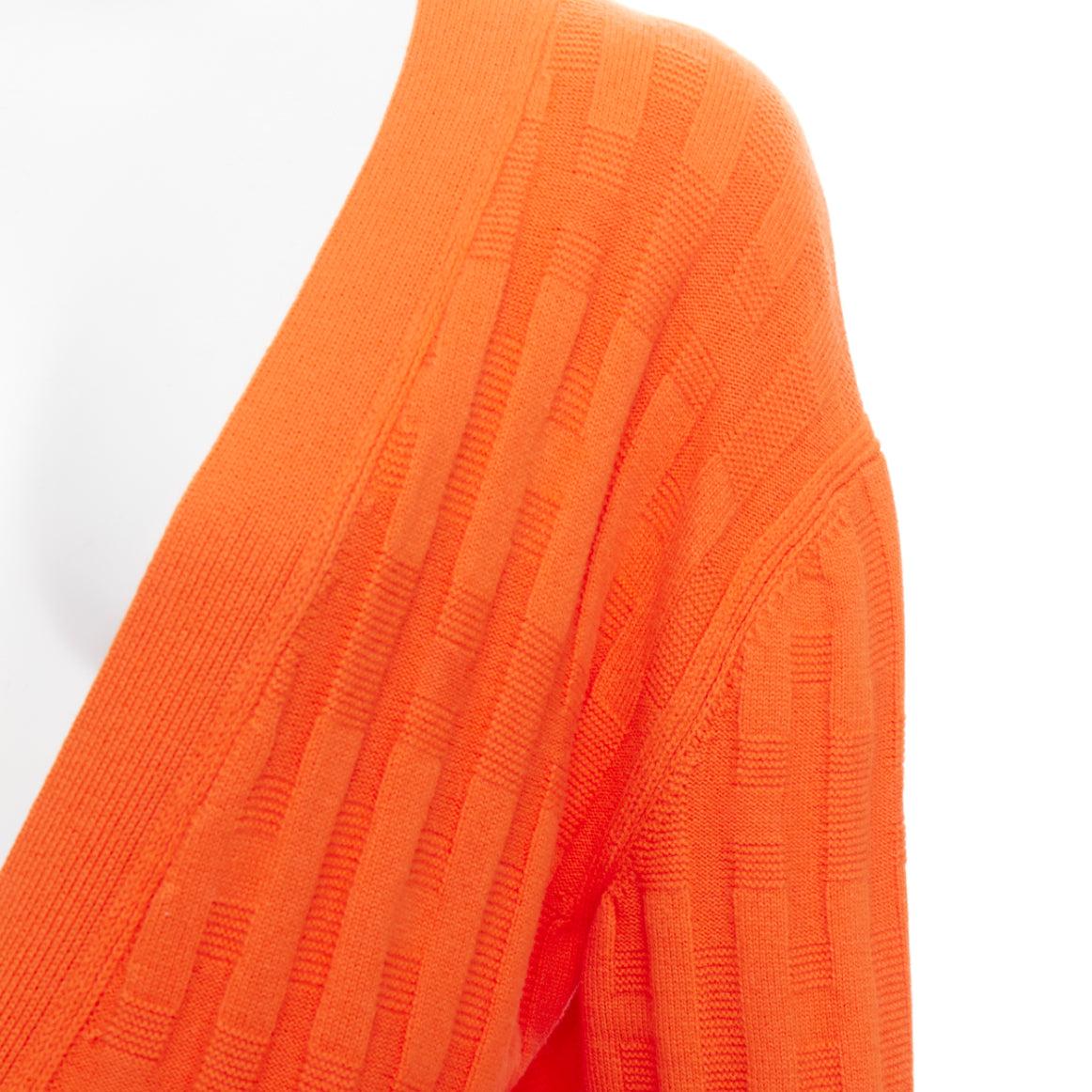 HERMES H intarsia orange Schurwolle V-Ausschnitt übergroße Strickjacke FR36 S im Angebot 3