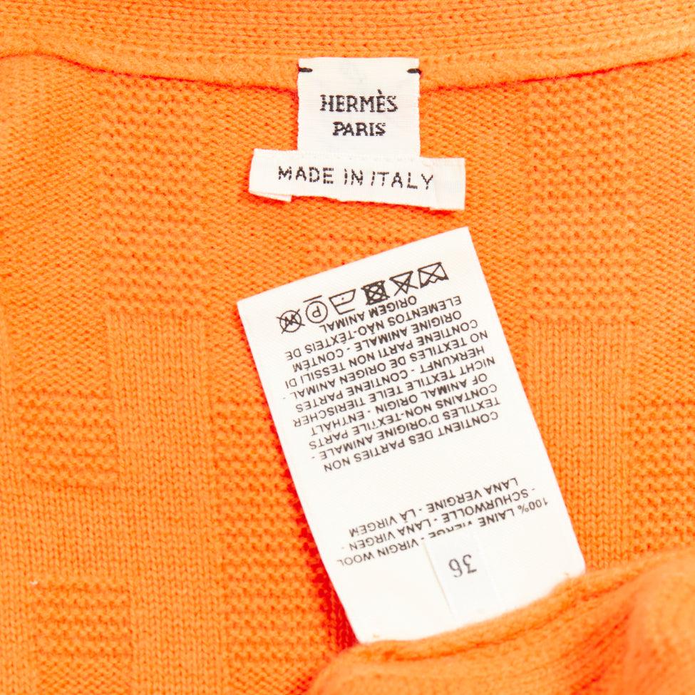 HERMES H intarsia orange Schurwolle V-Ausschnitt übergroße Strickjacke FR36 S im Angebot 4