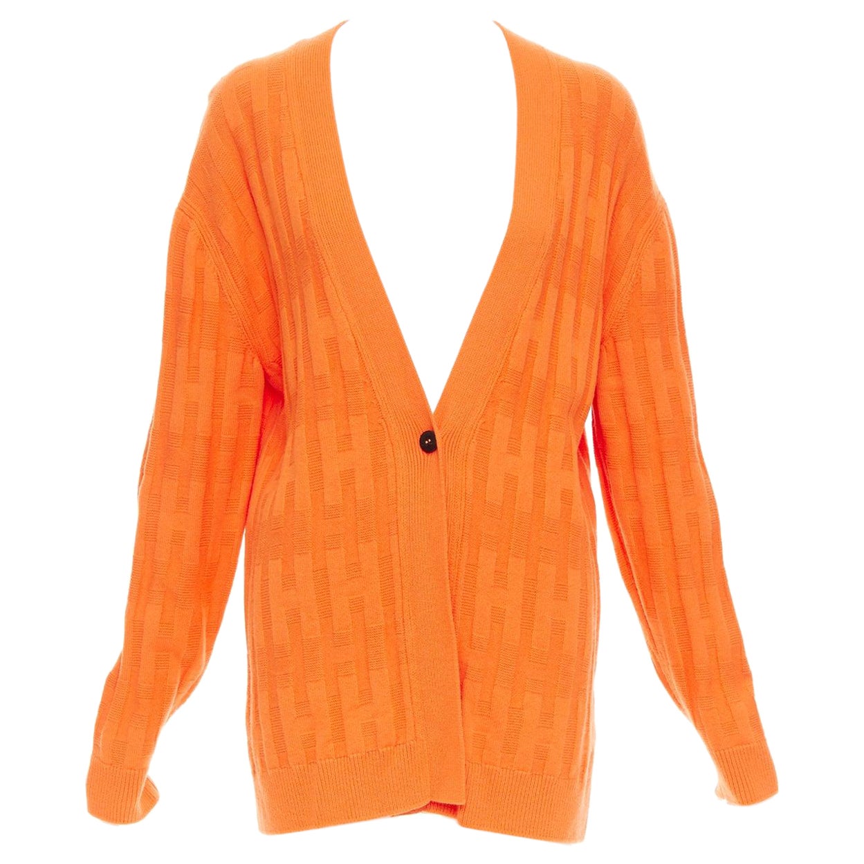 HERMES H intarsia orange Schurwolle V-Ausschnitt übergroße Strickjacke FR36 S im Angebot
