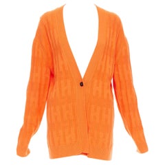 HERMES H intarsia orange Schurwolle V-Ausschnitt übergroße Strickjacke FR36 S