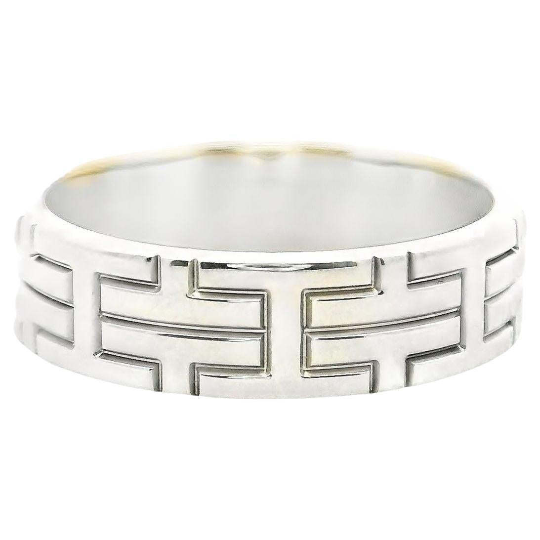 Hermes "H" Logo 18k White Gold Kilim Band Ring For Sale