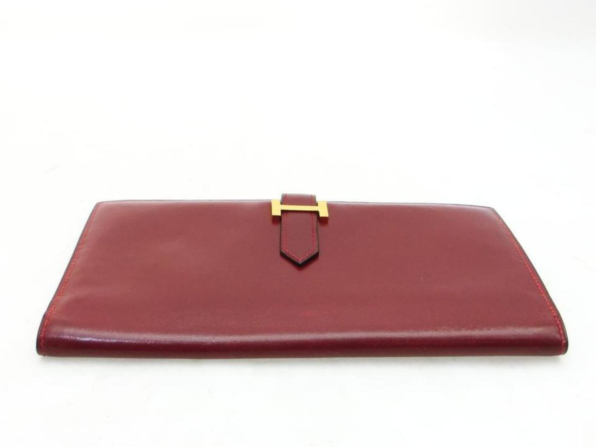 Hermès H Logo Bearn Bifold Long Wallet 227231 Bordeaux Box Calf Leather Clutch For Sale 5
