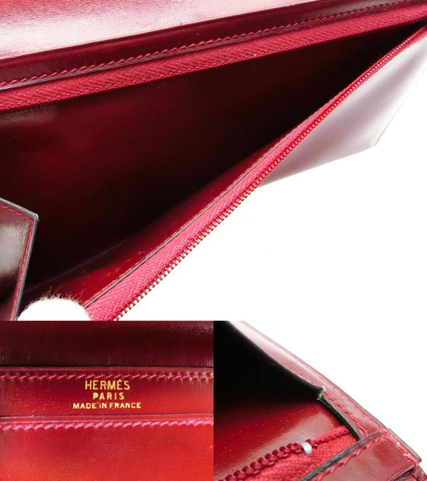 Brown Hermès H Logo Bearn Bifold Long Wallet 227231 Bordeaux Box Calf Leather Clutch For Sale