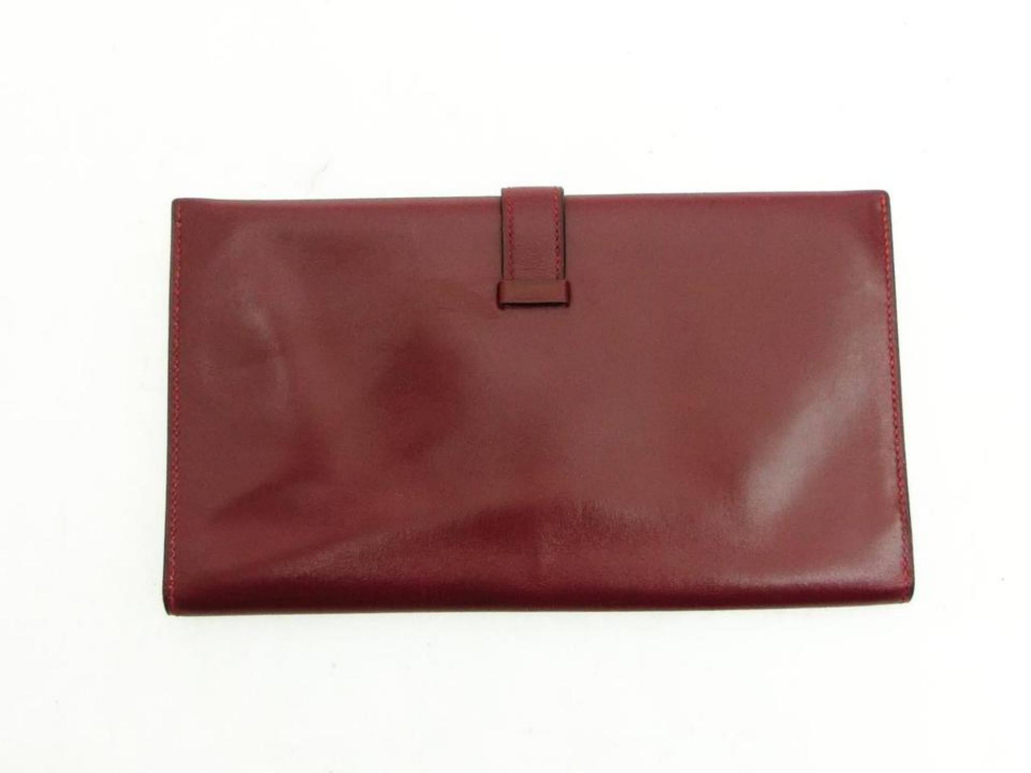 Hermès H Logo Bearn Bifold Long Wallet 227231 Bordeaux Box Calf Leather Clutch For Sale 2
