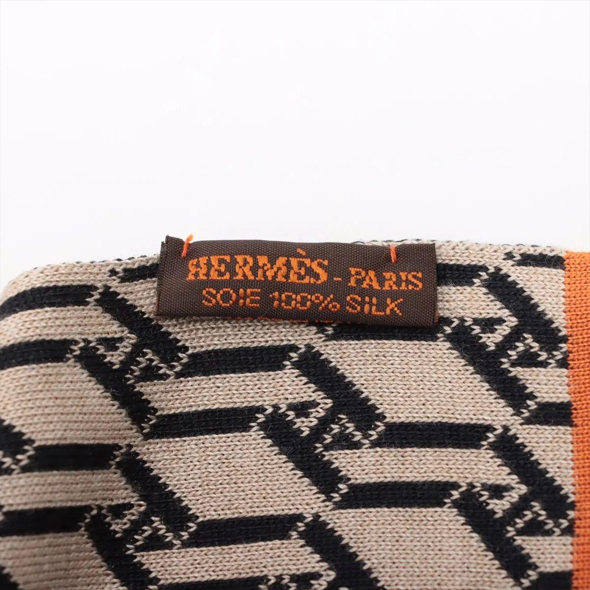 Hermès H Logo-Strickschal Beige x Schwarz Damen im Angebot