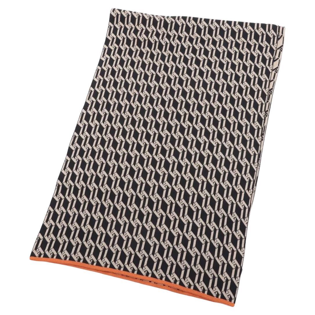 Hermès H Logo-Strickschal Beige x Schwarz im Angebot
