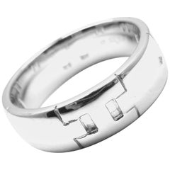 Hermes H Motif Wide White Gold Band Ring