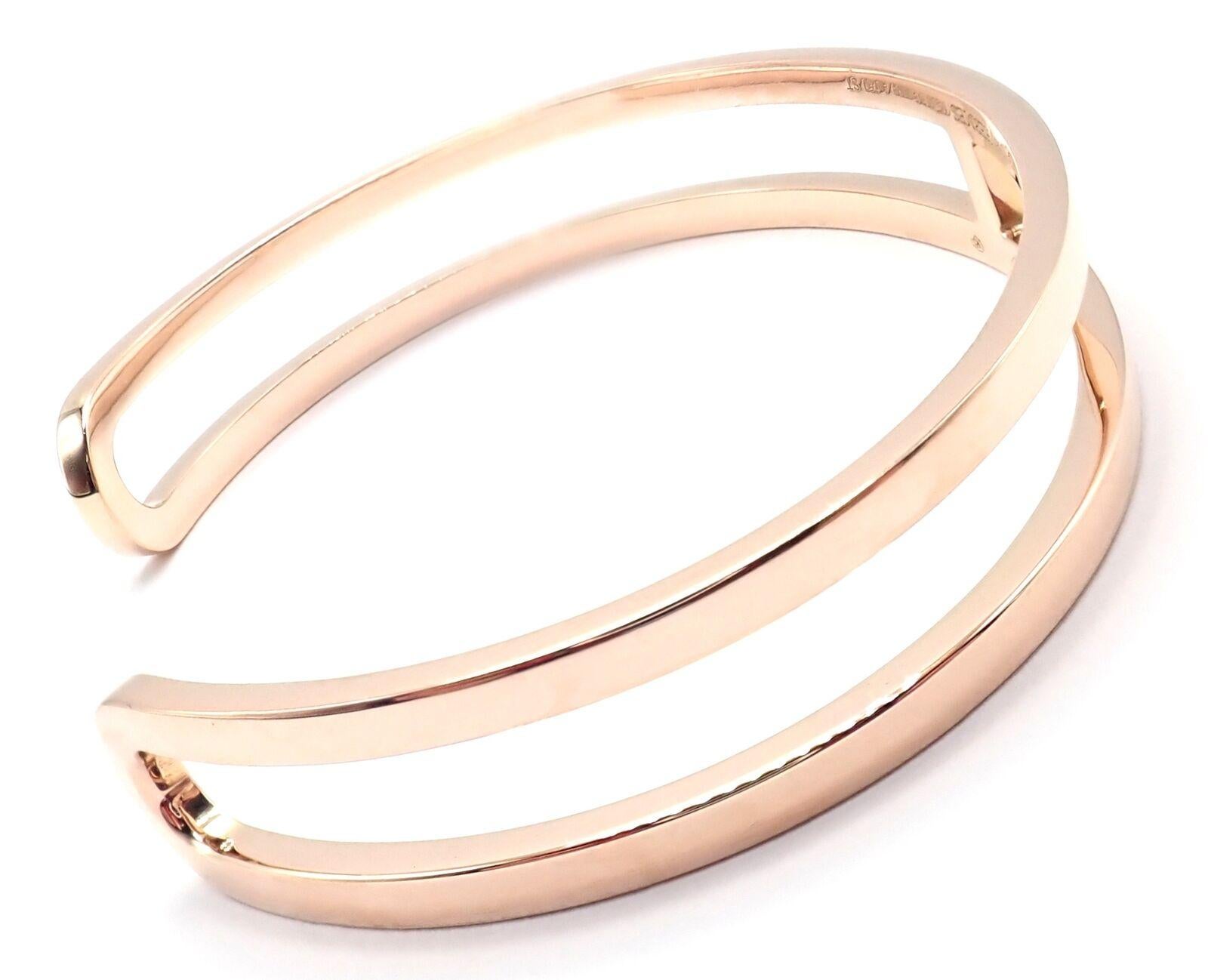 18k Rose Gold H Open Cuff Bangle Bracelet by Hermes. 
This bracelet is size ST Length: 6.46