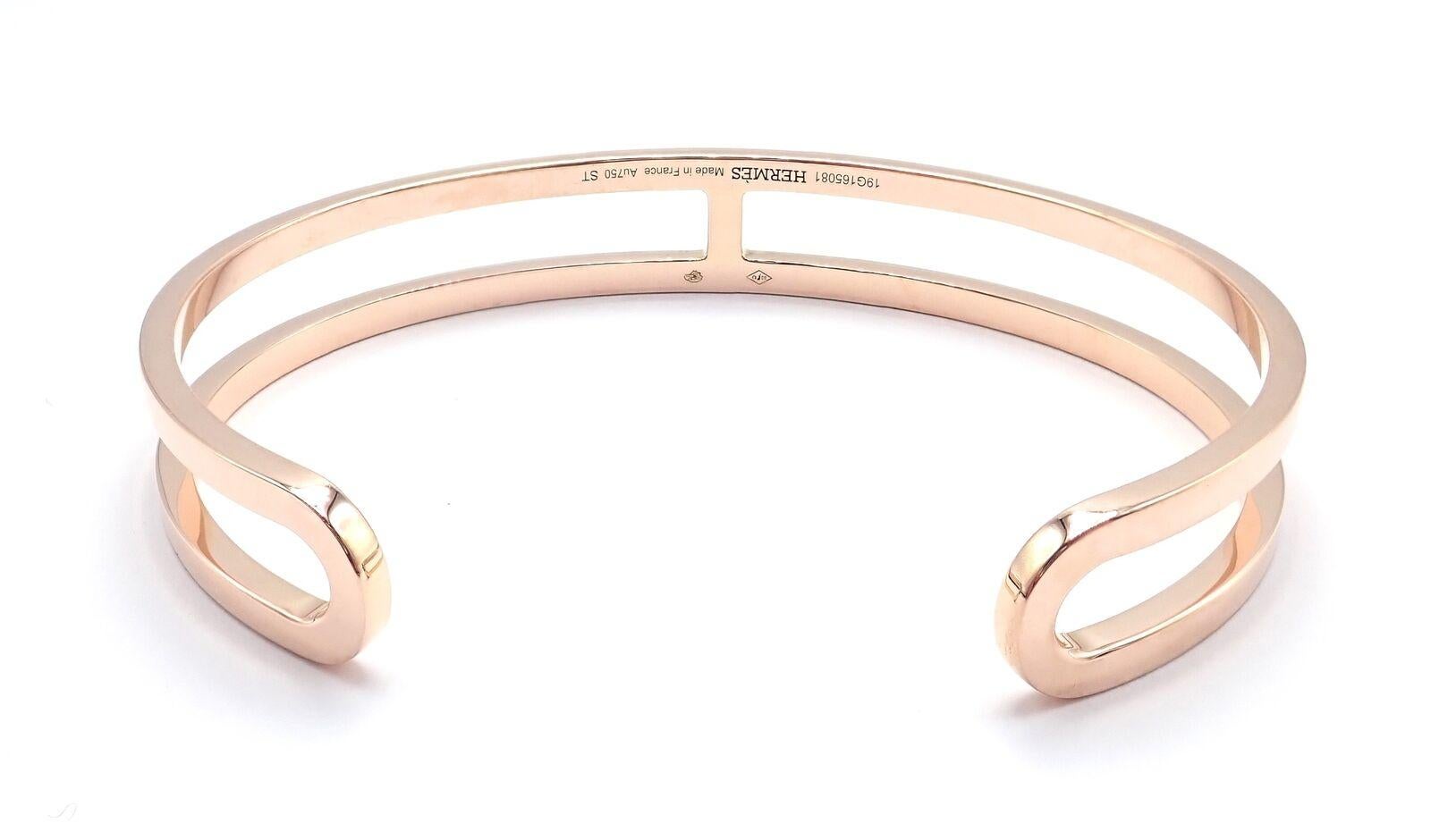 Hermes H Open Rose Gold Cuff Bangle Bracelet Excellent état - En vente à Holland, PA