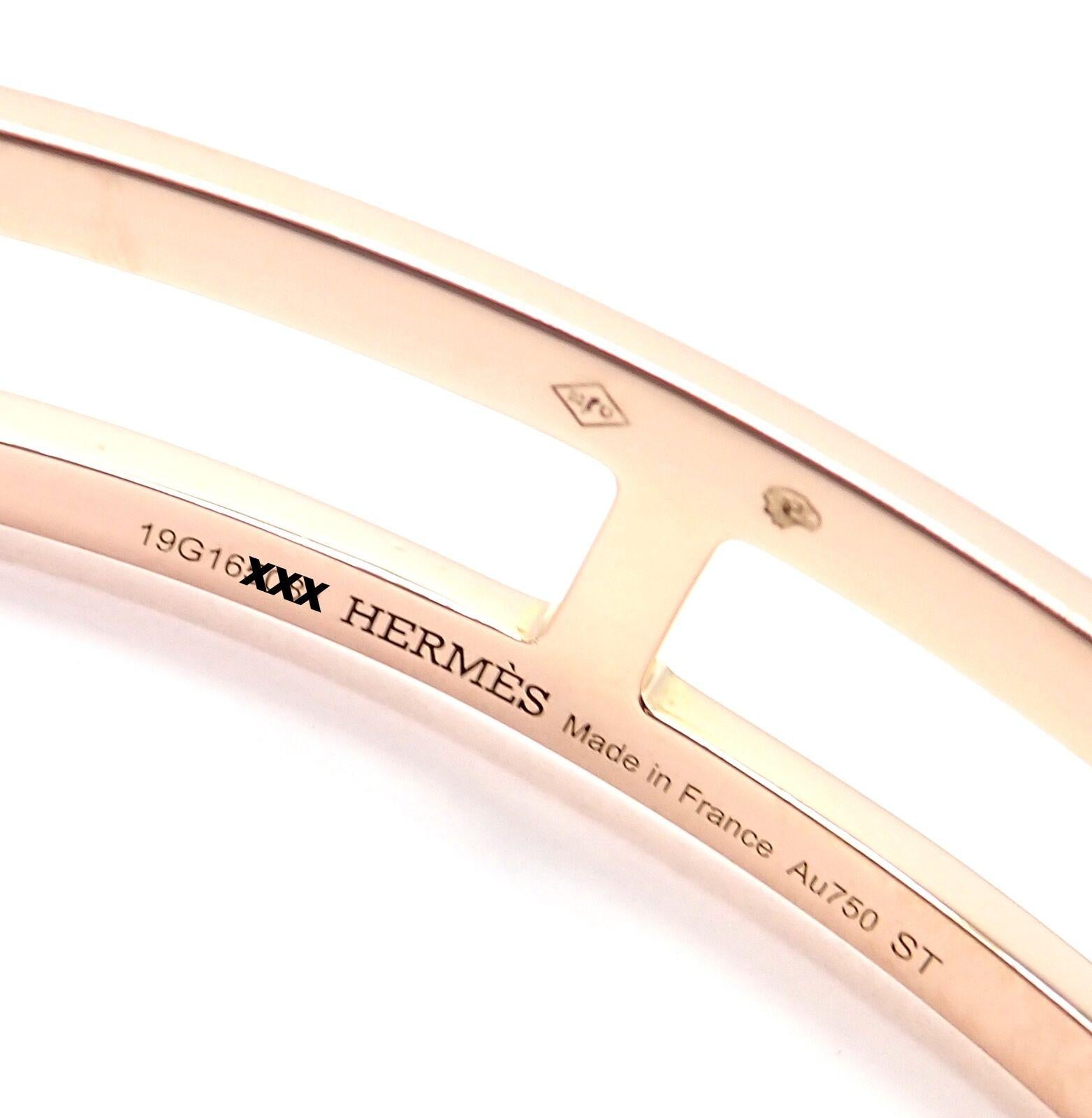 Hermes H Open Rose Gold Cuff Bangle Bracelet In Excellent Condition For Sale In Holland, PA