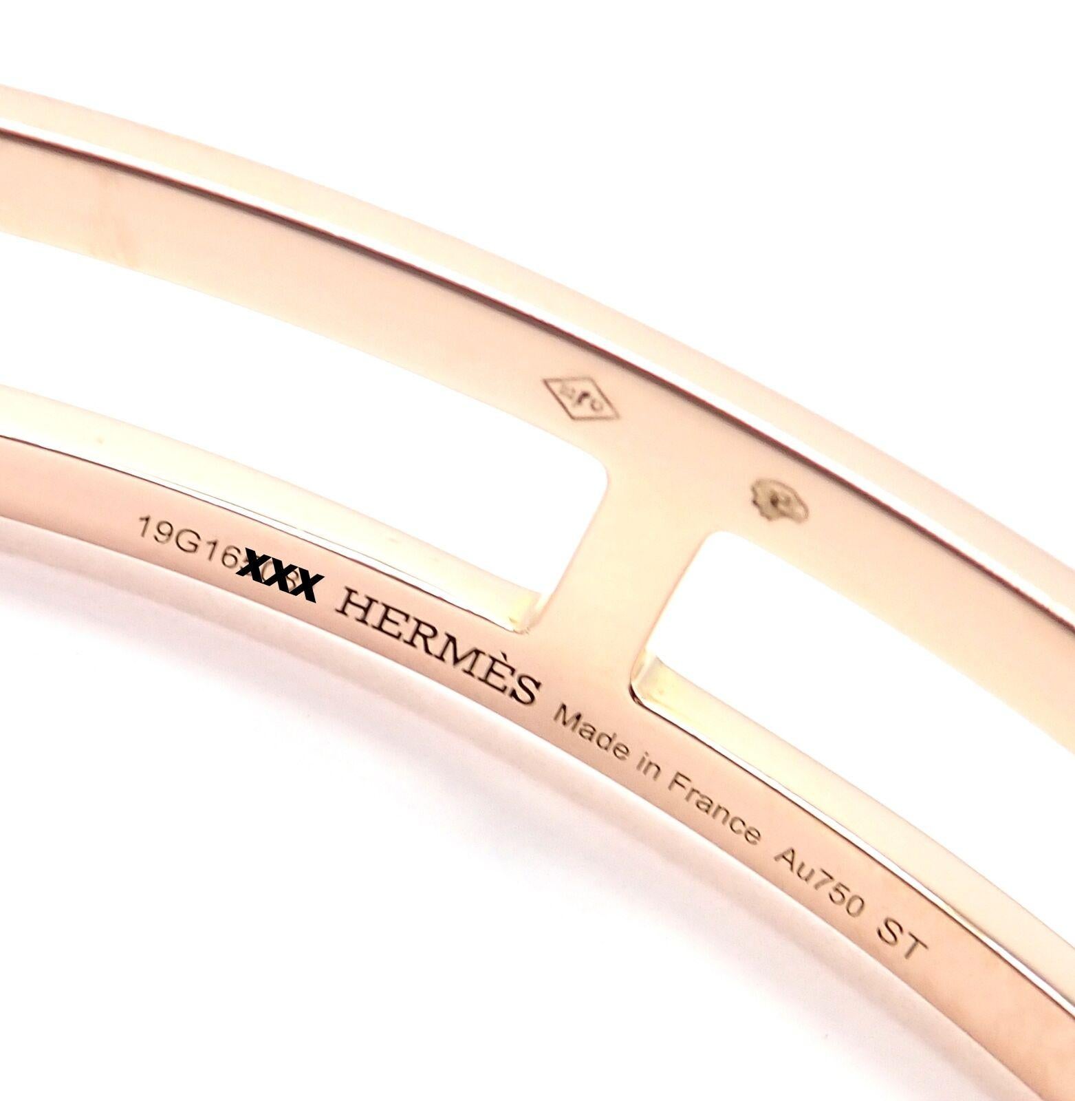 Hermes H Open Rose Gold Cuff Bangle Bracelet en vente 1