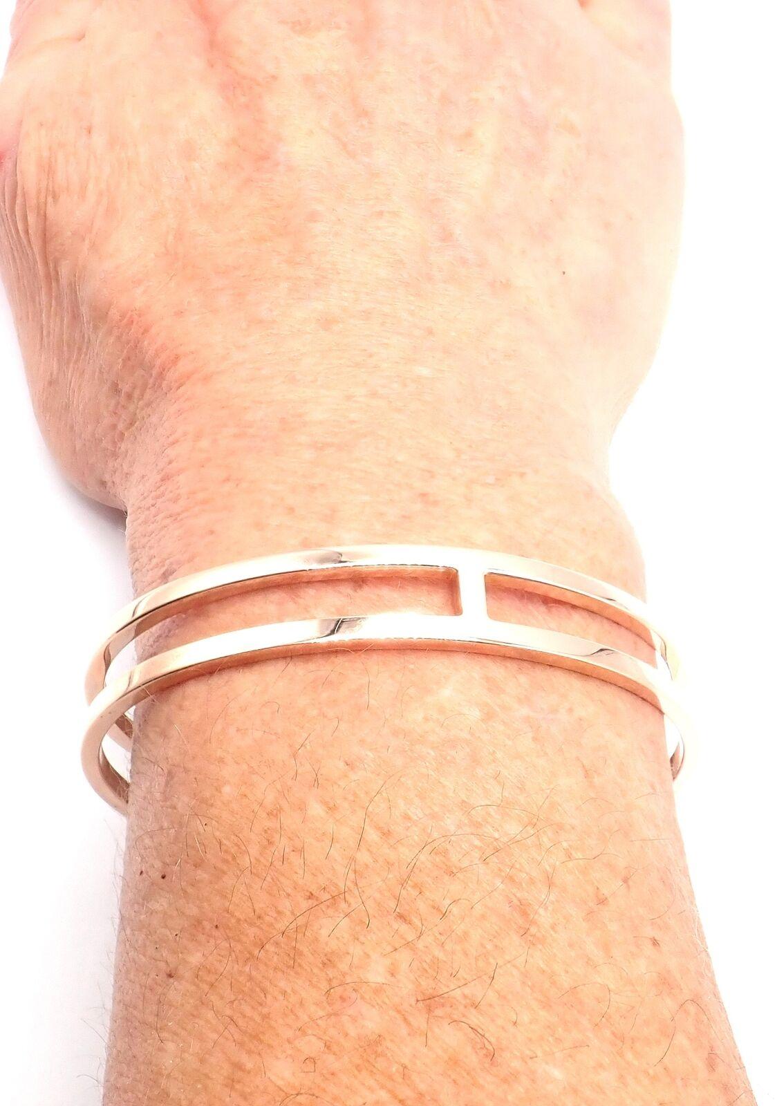 Hermes H Open Rose Gold Cuff Bangle Bracelet In Excellent Condition For Sale In Holland, PA