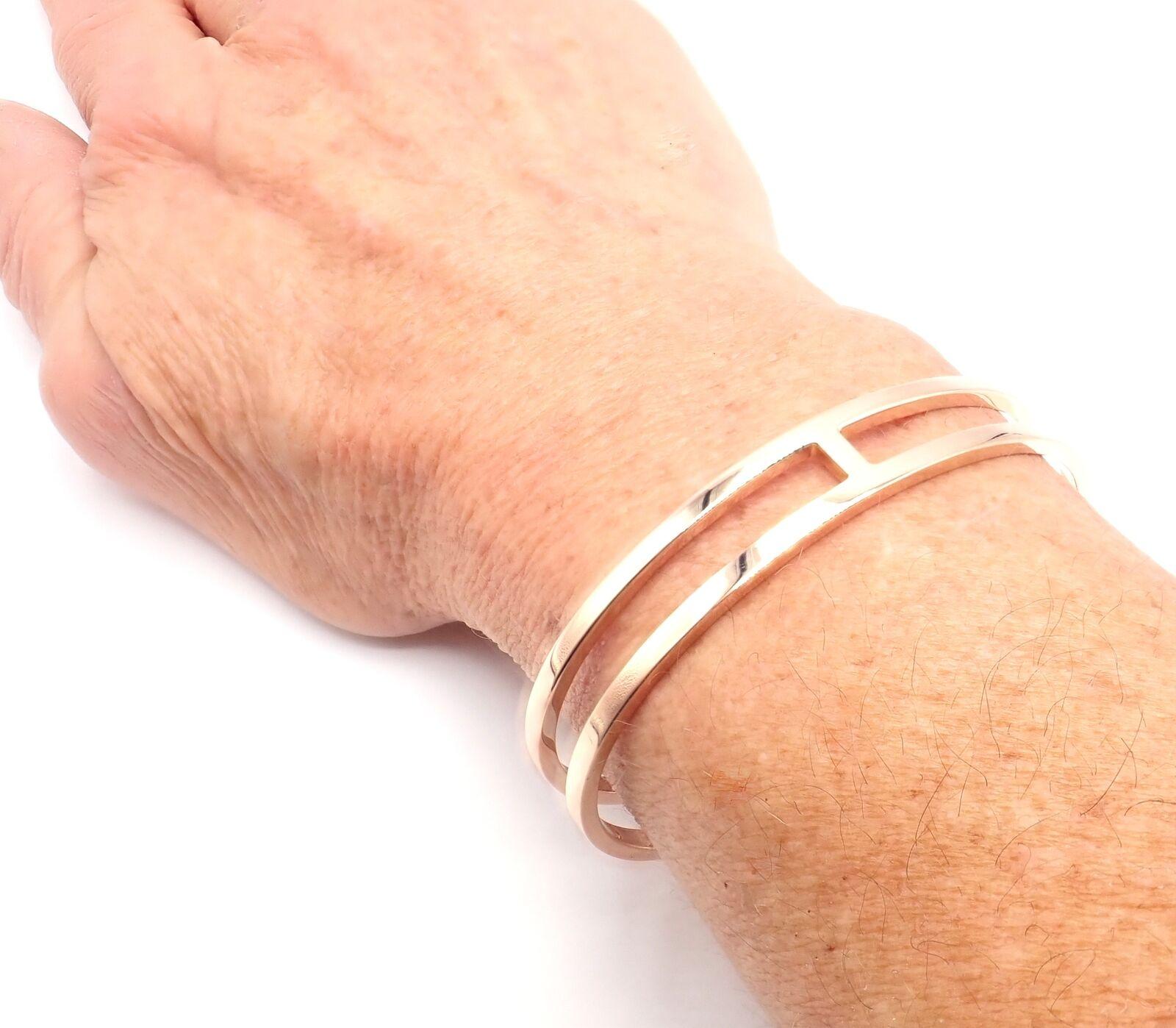 Hermes H Open Rose Gold Cuff Bangle Bracelet en vente 3