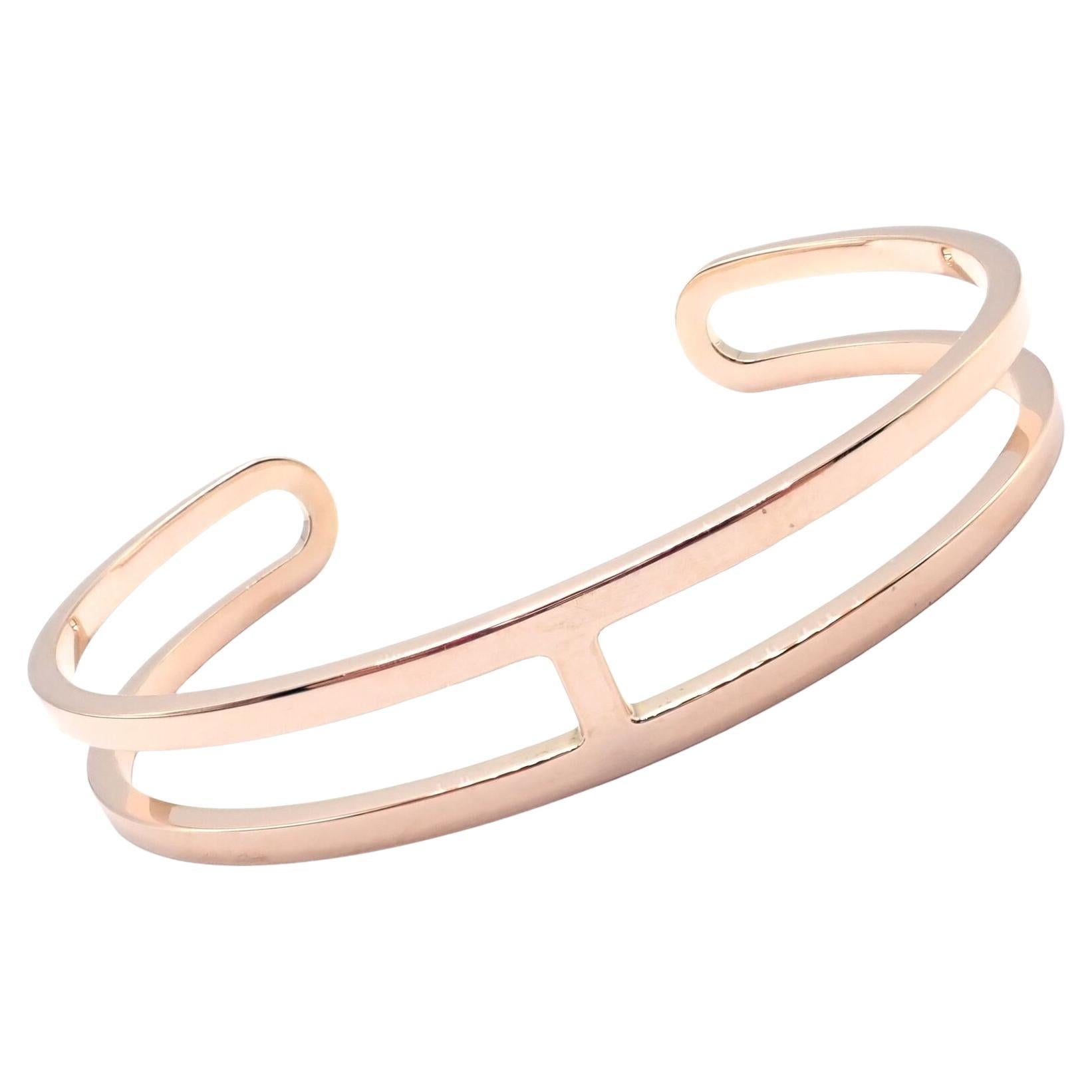 Hermes H Open Rose Gold Cuff Bangle Bracelet