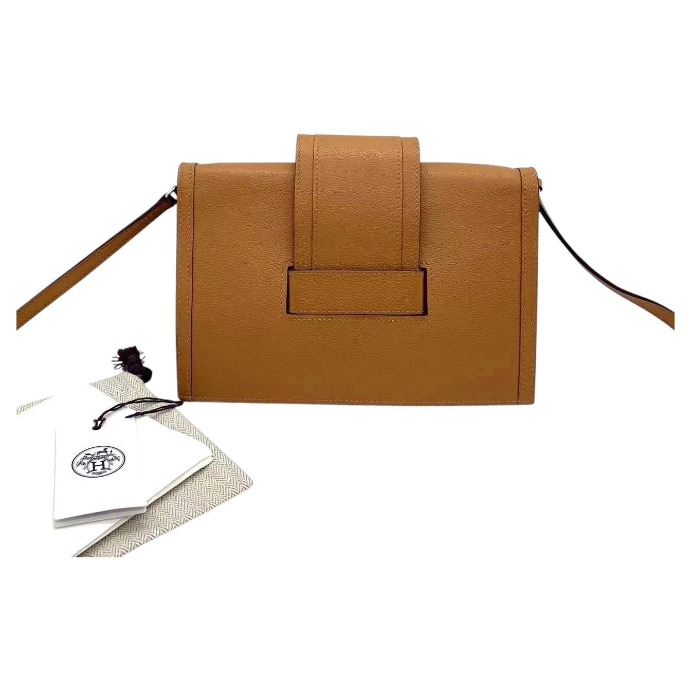 HERMES H Passant: pochette a tracolla in pelle Evercolor color oro e marrone chiaro, modello a tracolla 2021