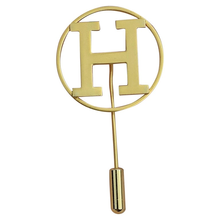 Hermès H Pin Brooch in Golden Metal at 1stDibs