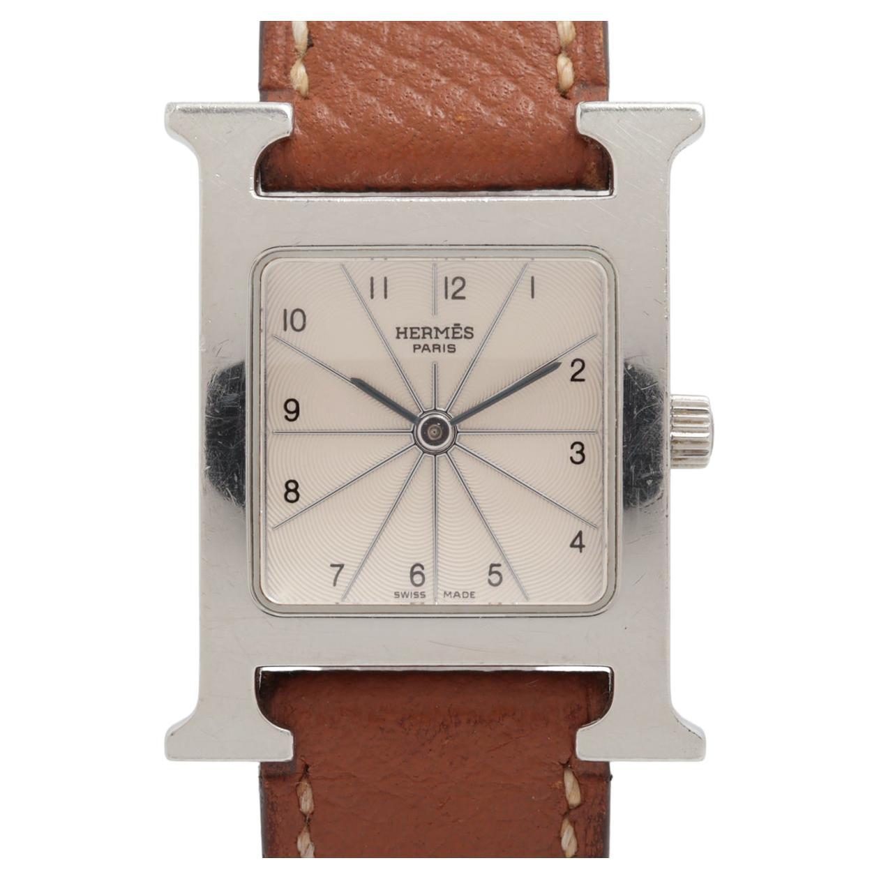 Hermès H Stainless Leather Watch Brown