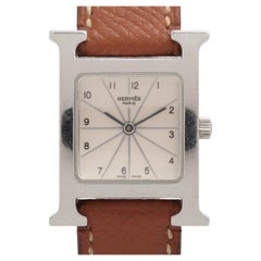 Hermès H Stainless Leather Watch Brown