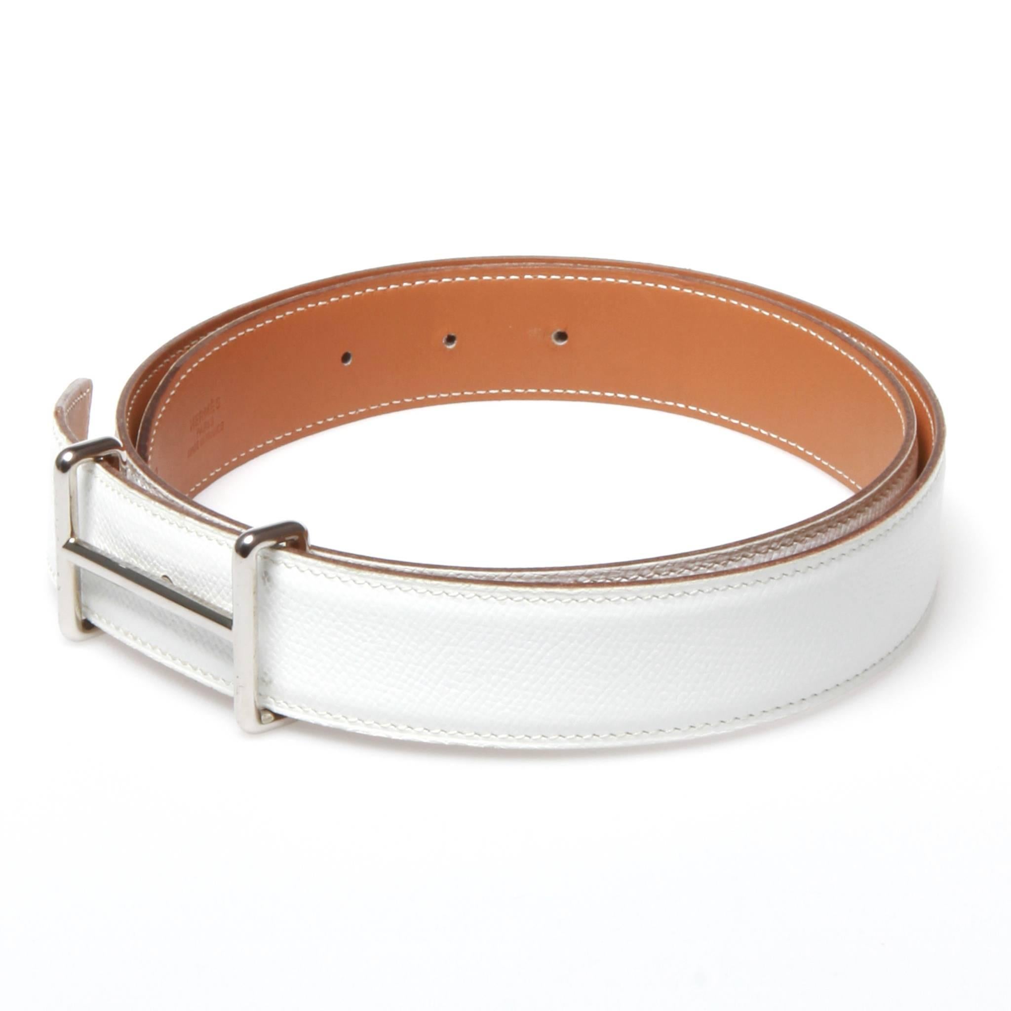 Silver 	Hermes H stamp wight leather belt with silver hardware