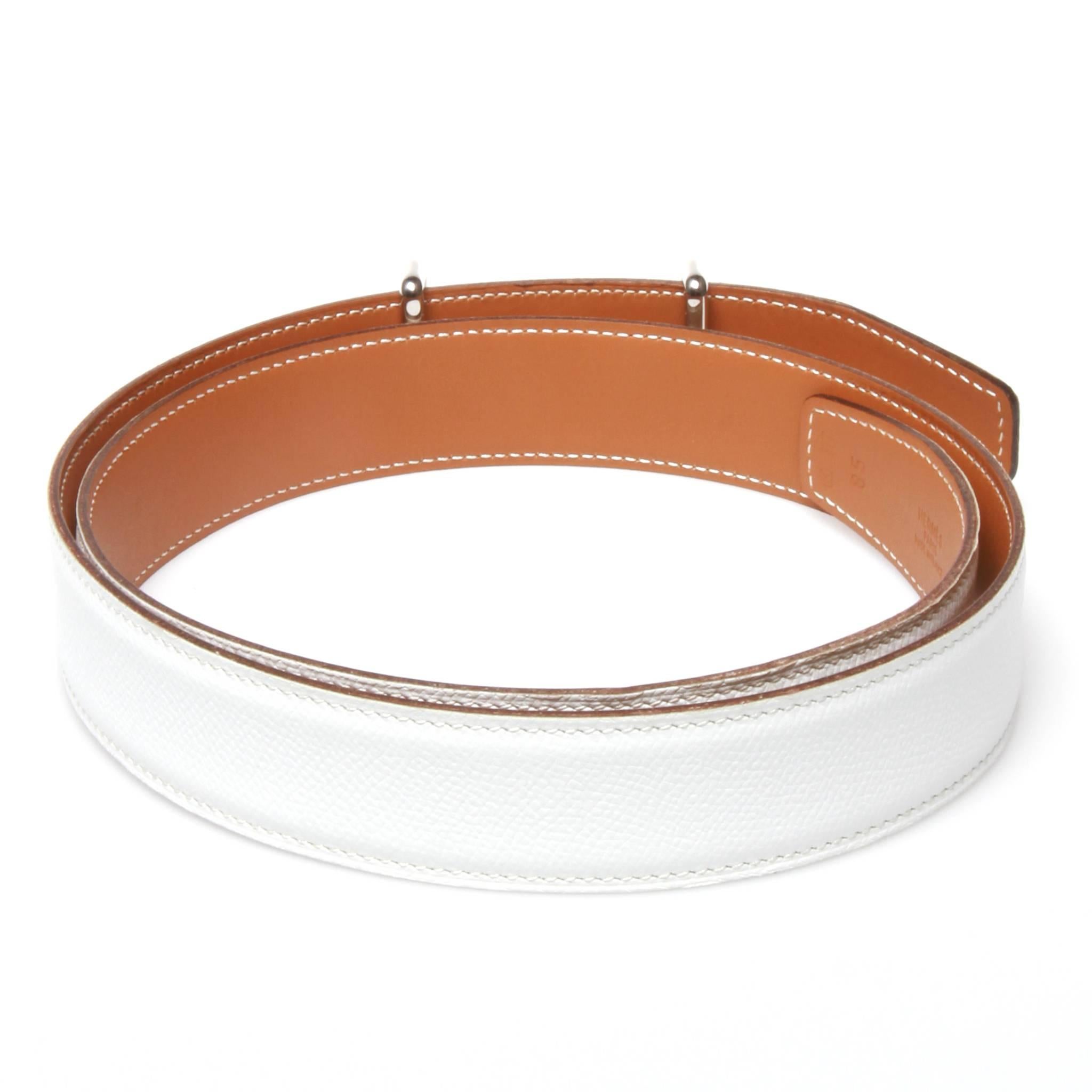 	Hermes H stamp wight leather belt with silver hardware In Excellent Condition In Melbourne, Victoria
