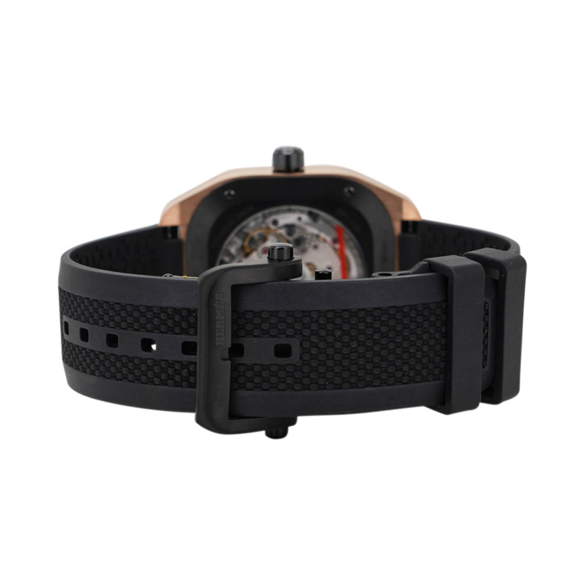 Men's Hermes H08 La Matiere du Temps Rose Gold Watch Black Rubber Strap 42 mm For Sale