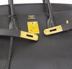 Hermes HAC 32 Noir Cuir Or Carryall Travel Top Handle Tote Bag
