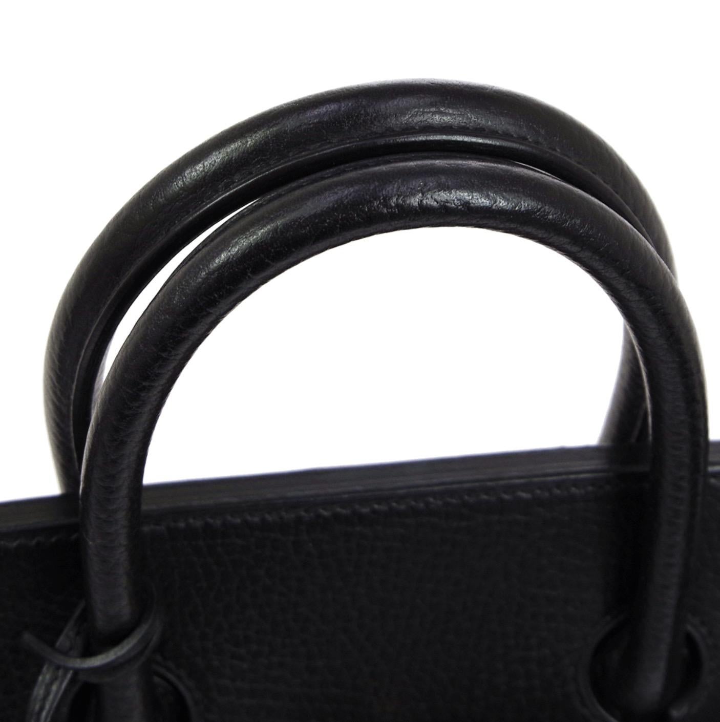Hermes HAC 32 Black Leather Gold Carryall Travel Top Handle Tote Bag In Good Condition In Chicago, IL